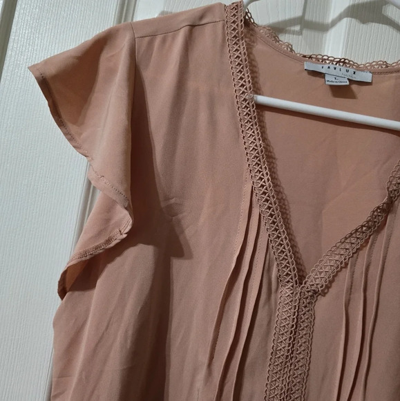 Favlux Blush Pink Flutter Sleeve Blouse, V-Neck, Crochet Trim, Pintuck Details. - Picture 4 of 12